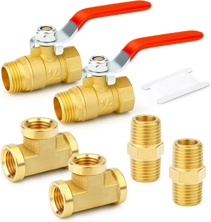 GASHER 6PCS 1/2 Inch NPT Brass Pipe Fitting, Ball Valve, Barstock Tee Brass by GASHER