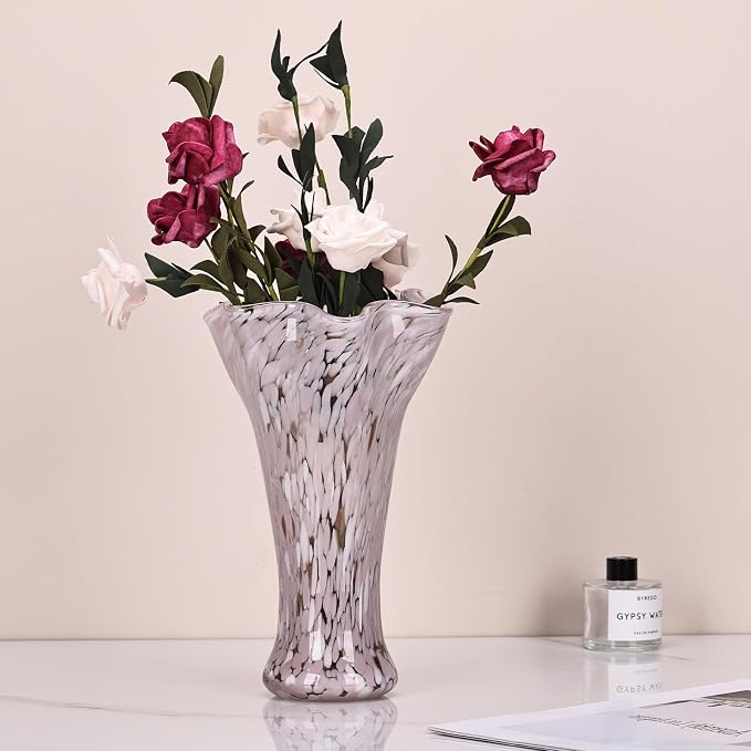 9.0" H Pink Glass Vases for Flower, Unique Hand Blown Glass Vase | Wide Mouth - Image 7