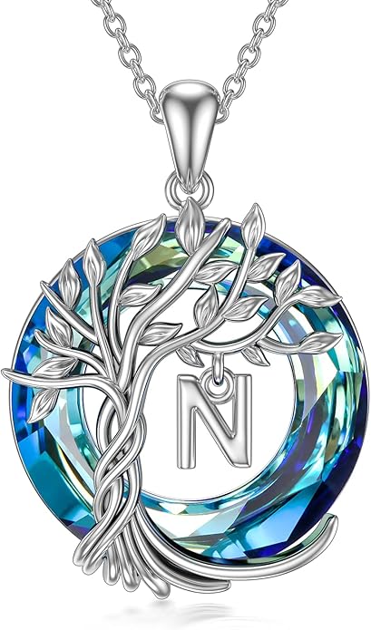 TOUPOP Gifts for Women Tree of Life Necklace 925 Sterling Silver Initial Pendant Family Tree Crystal Jewelry Valentine's Day Birthday Gifts for Her Mom Wife Girlfriend Daughter