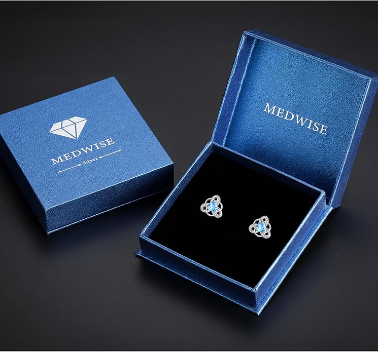 MEDWISE 925 Sterling Silver Birthstone Stud Earrings for Women Birthday Jewelry Gifts for Daughter Mother Women Valentines Day Gifts for Her
