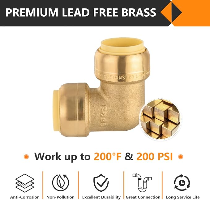 12PC HeSun 1/2" x 1/2" Push-fit 90 Degree Elbow | Brass Push-to-Connect - Image 3