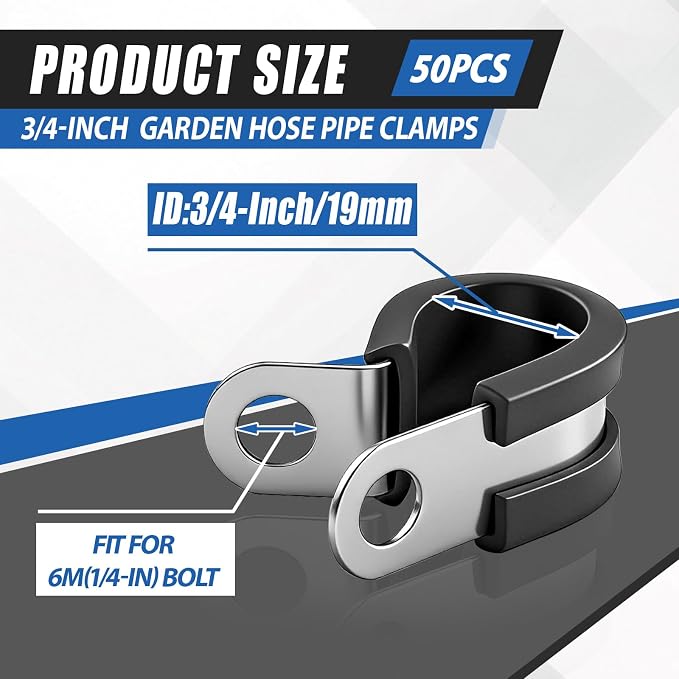 50 Pcs 3/4 Inch Cable Clamps Stainless Steel Pipe Clamps Holder Rubber Coated - Image 2