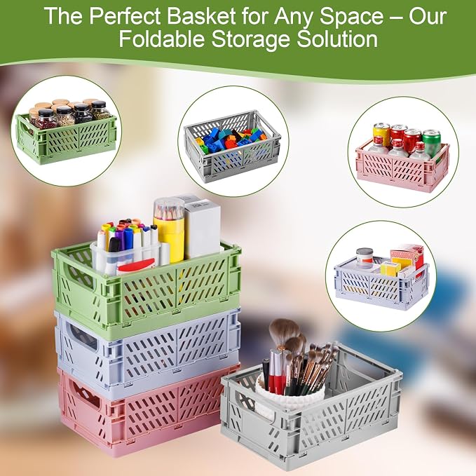 HUUSMOT 4-Pack Collapsible Plastic Storage Baskets, 9.8"x6.5"x3.8" | Pastel - Image 5