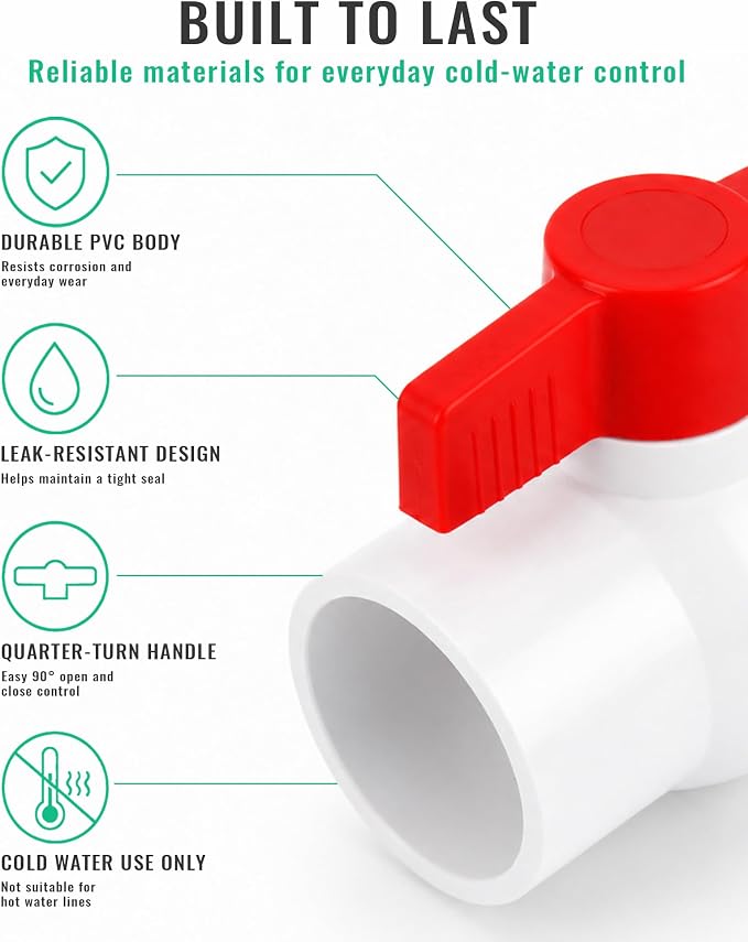 1 Inch PVC Ball Valve 6 Pack Fits 1.315" OD PVC Pipe, Shut Off Valve | Heavy - Image 8