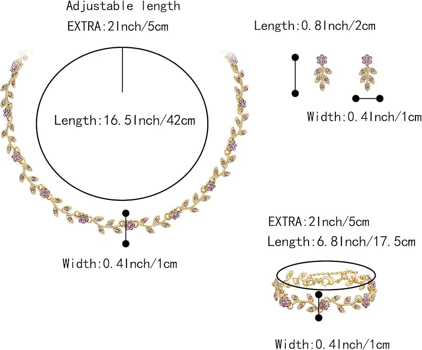 BriLove Wedding Jewelry Set for Women Bride, Gorgeous Stunning Crystal Flower Leaf Cluster Choker Necklace Link Bracelet Stud Earrings Bridal Bridesmaid