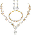 Hadskiss Jewelry Set for Women, Necklace Dangle Earrings Bracelet Set with White AAA Cubic Zirconia, Allergy Free Wedding Party Jewelry for Bridal Bridesmaid