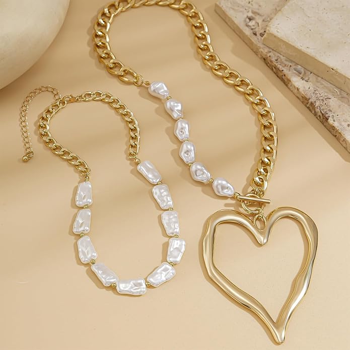 Atiptu Gold Chunky Cross Necklace for Women Statement Cross Pendant Necklace Layered Hammered Bold Cross Necklace Vintage Toggle Clasp Necklace Jewelry