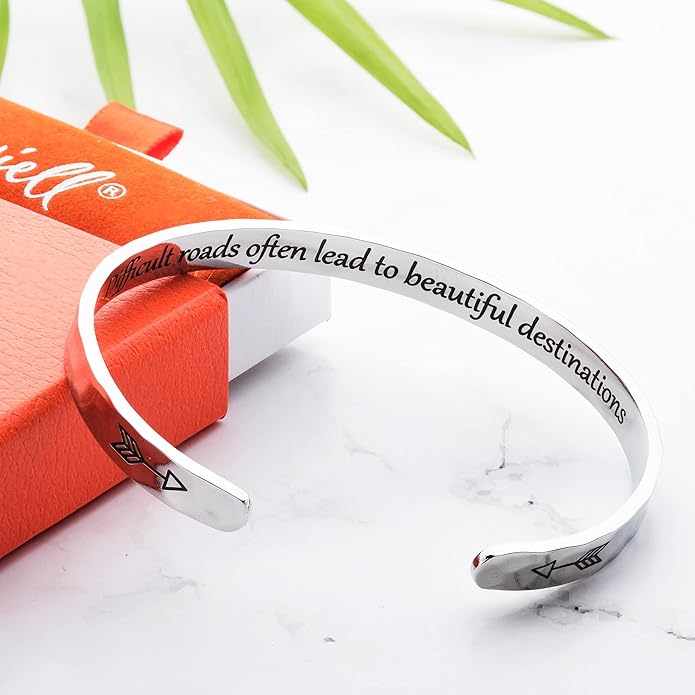Carviell Engraved Cuff Bracelets for Women – Inspirational, Friendship, Love, Mom, Daughter, Sister, Christian, Graduation, Memorial & Wedding Gifts – 80+ Phrases – Stainless Steel, Gift-Ready