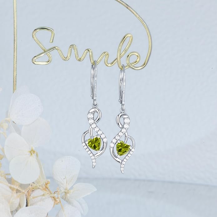 Infinity Heart Dangle Drop Earrings for Women, 925 Sterling Silver Birthstone Leverback Earrings, Birthday Anniversary Valentines Day Jewelry Gifts for Women Mom Her