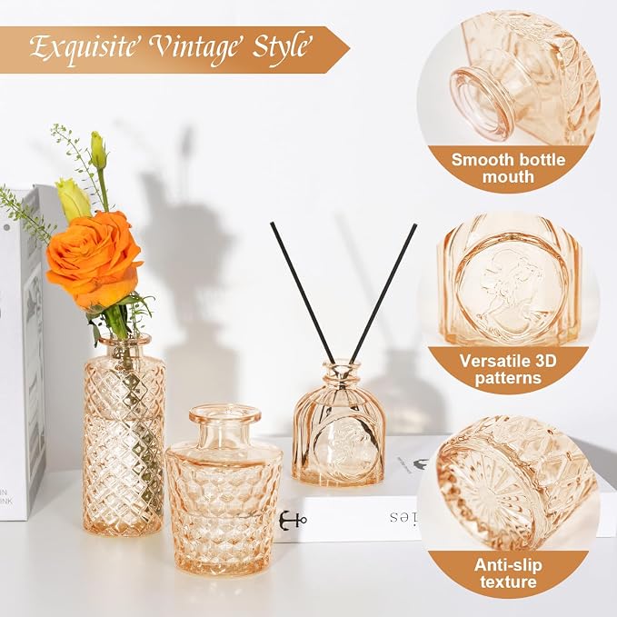 Clear Amber Gold Glass Bud Vase Set of 24 Pcs, Small Bud Vases in Bulk - Image 9