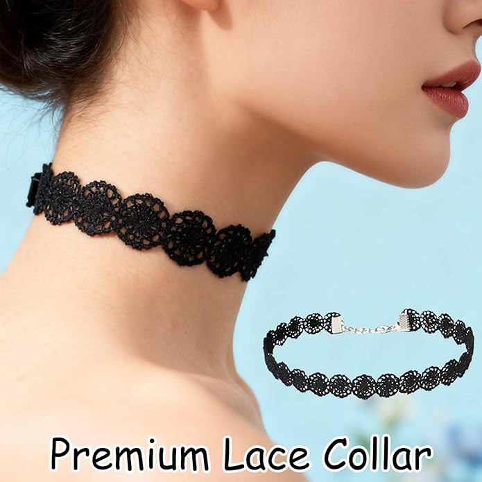 Black Goth Choker Necklace for Women,Black Elegantes Lace Chokers Set,Punk Jewelry Clothes Accessories
