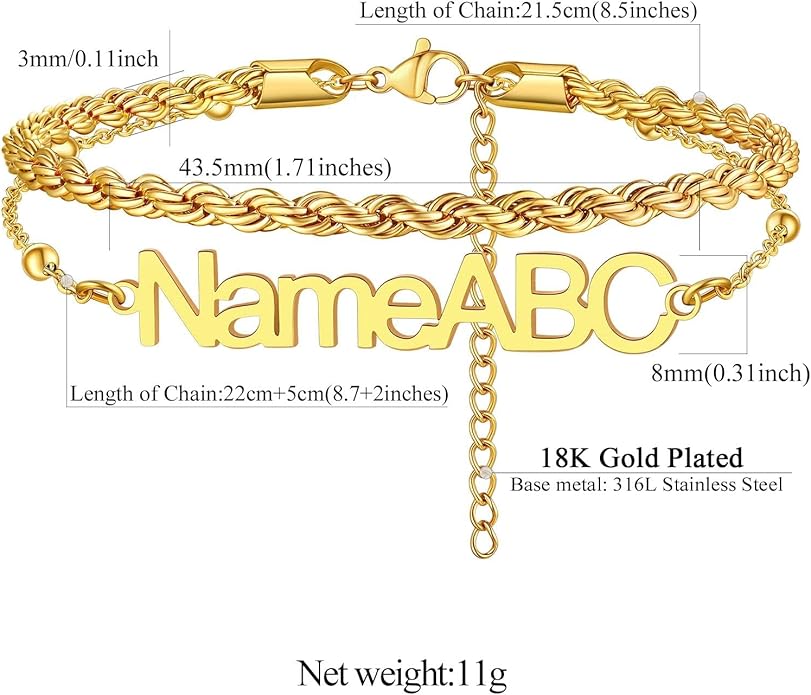 FindChic Custom Ankle Bracelets for Women, Stainless Steel Figaro/Cuban/Wheat/Rope/Herringbone Chain Anklets, Beach Foot Jewelry 8.5''-10.5'' Adjustable & Waterproof, with Gift Box