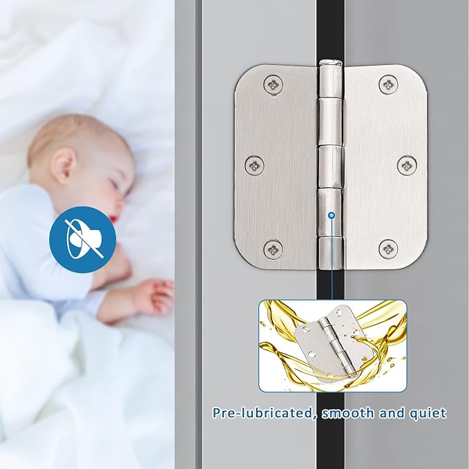 KNOBWELL Brushed Nickel Door Hinges, 3.5" Exterior Door Hinges, 3 Pack | 3.5" x - Image 2