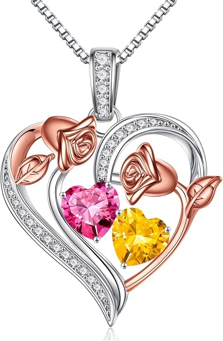 Iefil Valentines Day Gifts for Her - 925 Sterling Silver Rose Heart Necklace, Birthstone Jewelry, Anniversary Birthday Gifts for Wife Girlfriend Mom Daughter