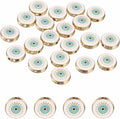 MECCANIXITY 20 Pcs Flat Round Evil Eye Beads Colorful Flat Loose Spacer Evil Eye Charms for DIY Bracelet Earrings Necklace Crafts Jewelry Making, White