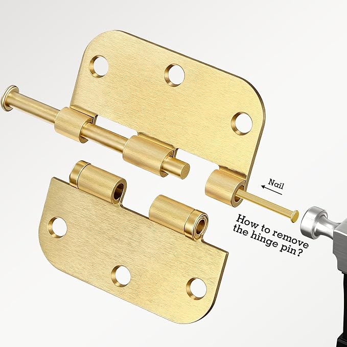 TDCHINGES Rounded Door Hinges Brushed Brass 3.5 Inch 5/8" Gold Lasting Mute | - Image 4