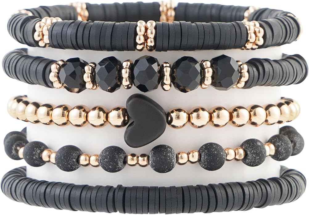 Heishi Beaded Stretch Bracelets for Women Stackable Polymer Clay Beads Bracelets Friendship Boho Summer Beach Bracelet Jewelry Set