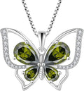 YL Women's Butterfly Necklace 925 Sterling Silver Flower Rose Pendant Birthstone Halo Jewelry