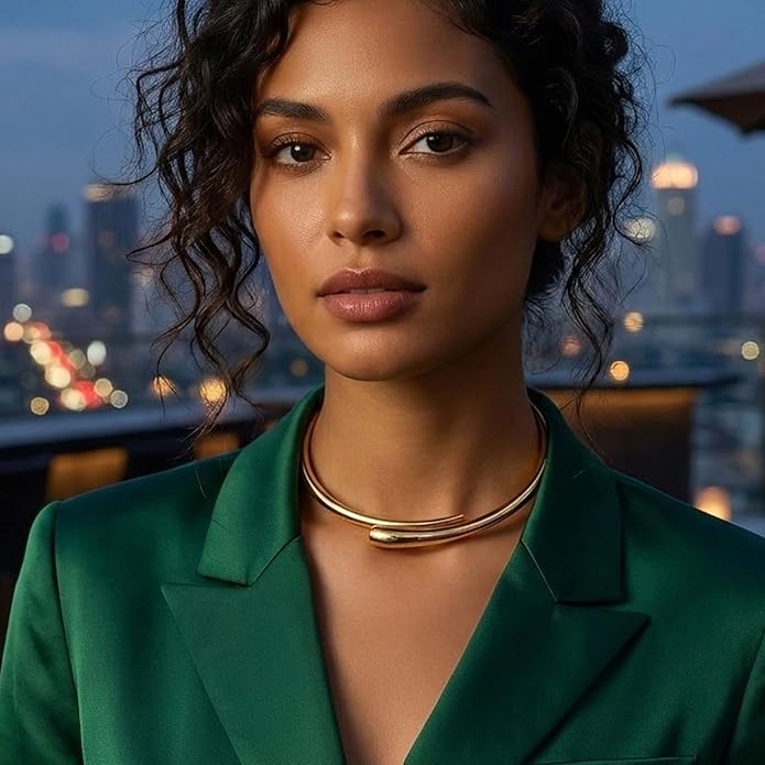 Bold Chunky Statement Choker Necklace for Women Gold and Silver Oversized Teardrop Open Cuff Collar Necklace Thick Torque Runway Style Fashion Jewelry