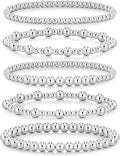 adoyi Gold Bracelets for Women Beaded Bracelet 14K Gold Plated Bracelet Stack Strand Stretch Bead Ball Bracelet Set Stackable Bracelet Adjustable Bracelet Set Jewelry for Gifts