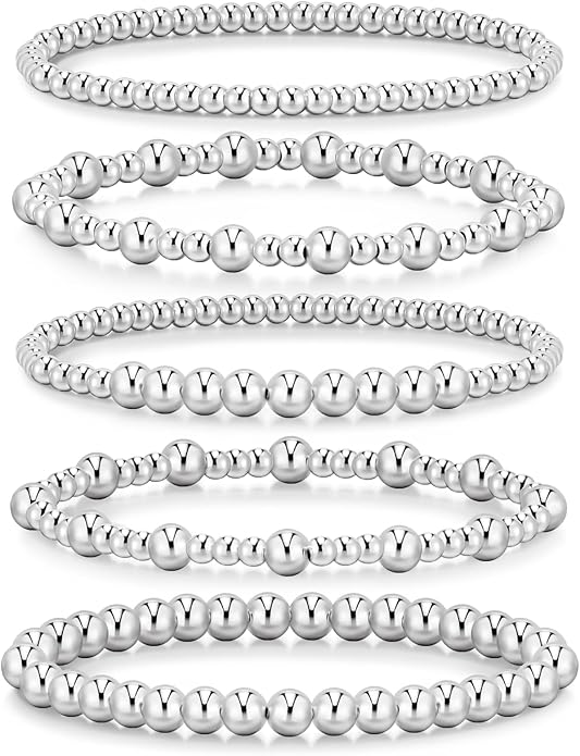 adoyi Gold Bracelets for Women Beaded Bracelet 14K Gold Plated Bracelet Stack Strand Stretch Bead Ball Bracelet Set Stackable Bracelet Adjustable Bracelet Set Jewelry for Gifts