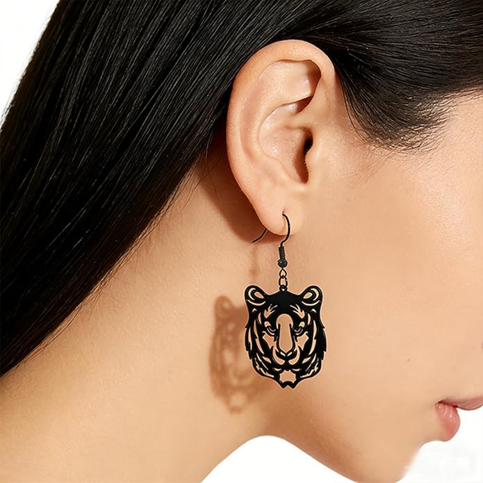 WCRAZYE Tiger Head Earrings for Women, Lightweight Gold, Football Team Spirit Mascot, Animal Inspired Game Day Jewelry
