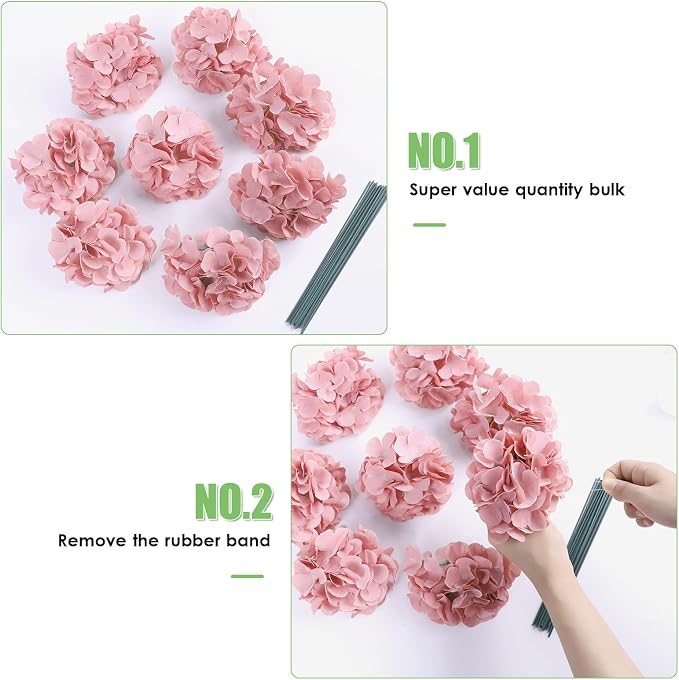AVIVIHO 65pcs Fake Flowers Dusty Pink Hydrangea Artificial Flowers Bulk Silk - Image 5