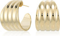 Big Chunky Gold Hoop Earrings for Women Trendy 14K Gold Plated Large Thick Gold Hoops
