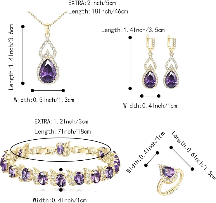 BriLove Wedding Jewelry Set for Women Bride Bridesmaid, Gorgeous Cubic Zirconia Teardrop Necklace Earrings Bracelet Adjustable Ring Jewelry Gift for Birthday/Anniversary/Mother’s Day