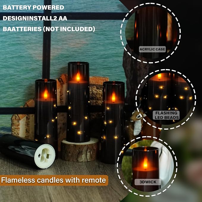 Nimiko Flickering Flameless LED Candles, Acrylic LED Pillar Candles - Image 3