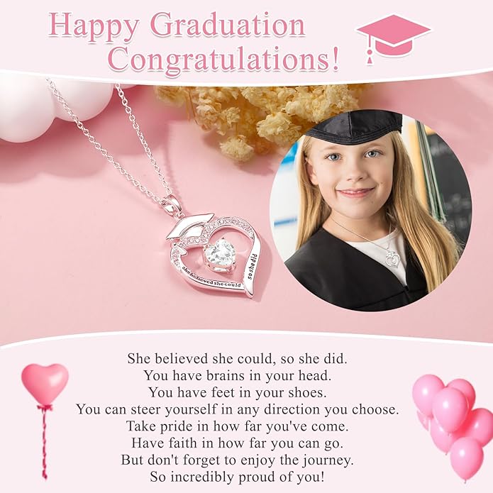 Graduation Gifts for Her Girls 2025 Birthstone CZ Heart Pendant Necklace Class of 2025 College Graduation Friendship Gifts for Her