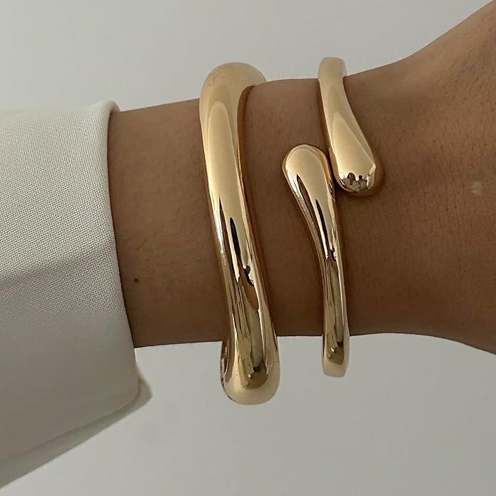 Chunky Gold Bangles Bracelets for Women Gold Cuff Bracelet Set Waterproof Non Tarnish Stack Bracelet for Women Gifts