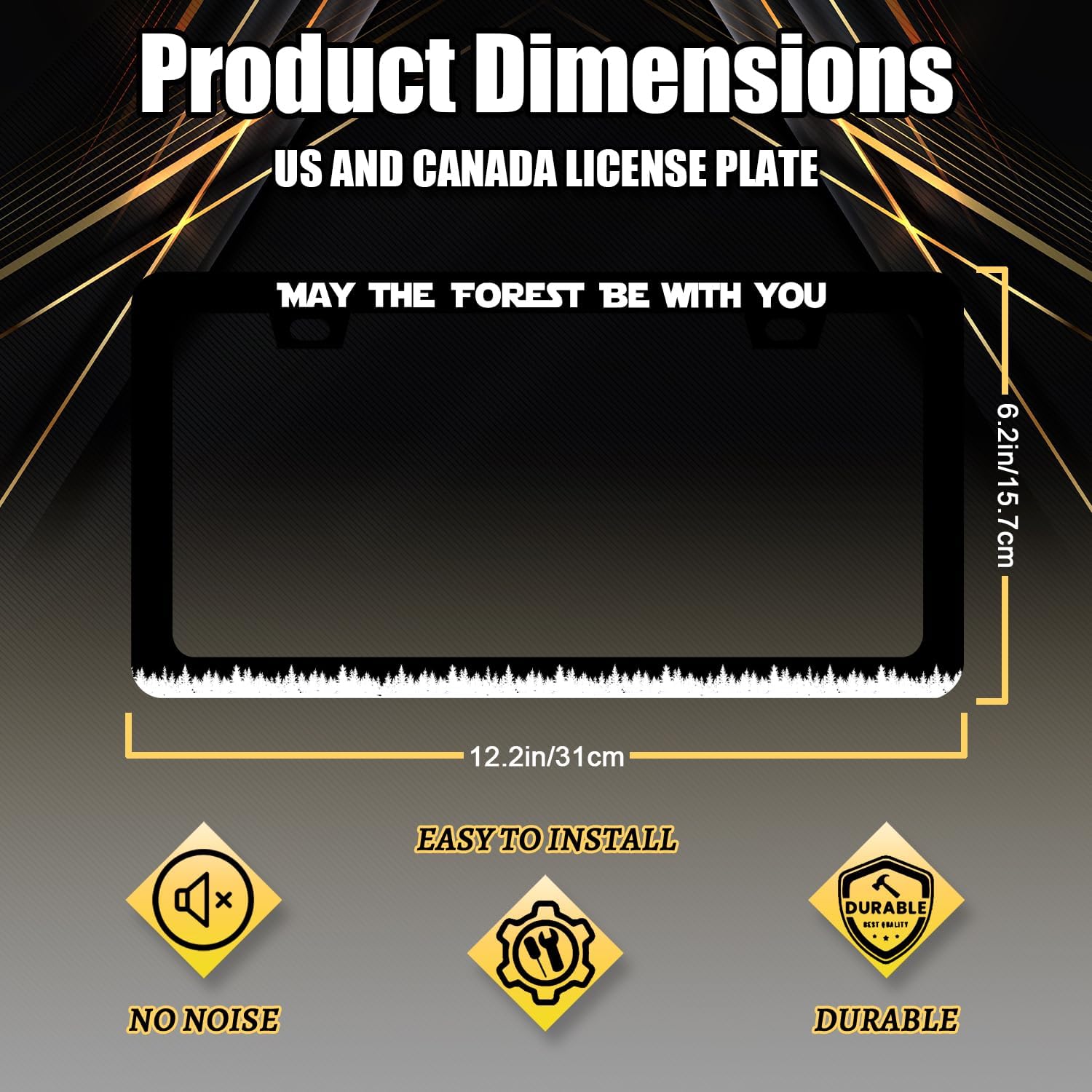 Funny License Plate Frame May The Forest Be with You License Plate Holder for Personalized Text Car Decorative Stainless Steel Forest License Plate Auto Part with Screws 12.2" x 6.2"