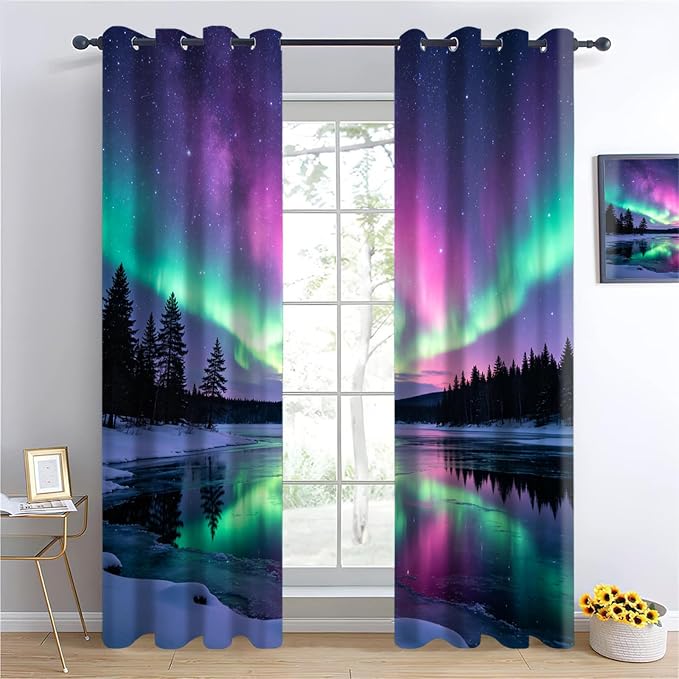 Aurora Ice Lake Curtains for Bedroom Living Room, Snow Mountain Forest Blackout - Image 4