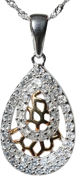 925 Sterling Silver Teardrop Pendant Necklace for Women, Sparkling CZ Halo with Gold-Tone Honeycomb Center, Elegant Water-Wave Chain Jewelry Gift