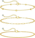 MIDEEO Gold/Silver Ankle Bracelets for Women,14K Gold Anklets for Women Waterproof Cuban Link Heart Beads Herringbone Rhinestone Anklets Set Layered Anklet Bracelets for Women Gold Jewelry Gift