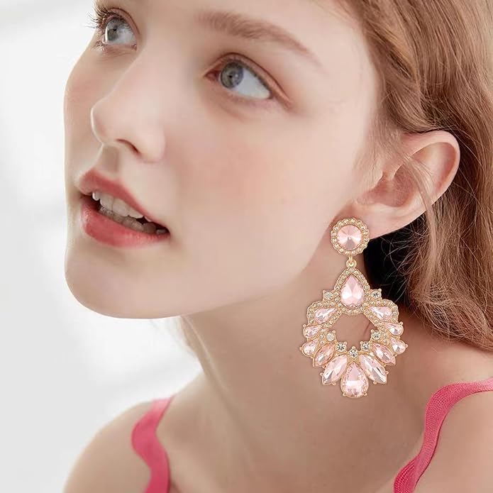 Fashion Rhinestone Statement Drop Dangle Earrings Large Colorful Crystal Chandelier Earrings for Women Bridal Wedding Party Prom