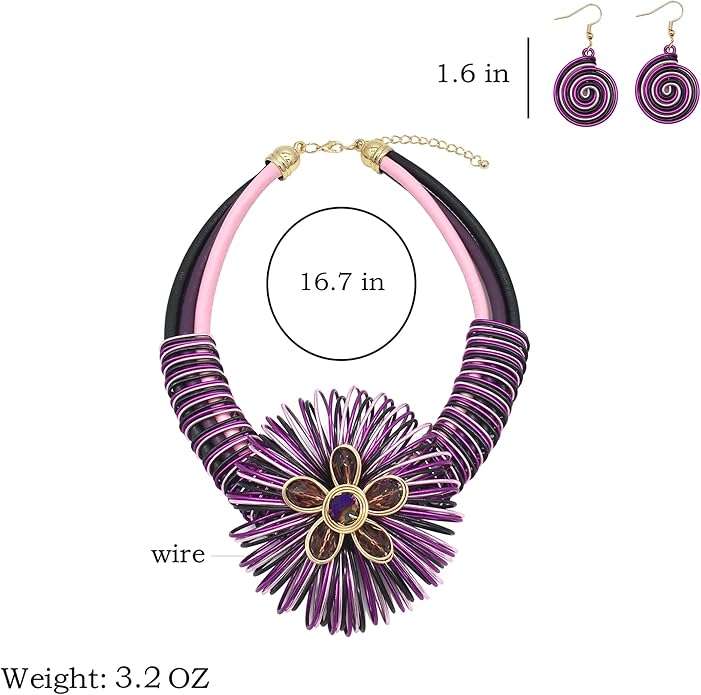 Statement African Necklace For Women African Jewelry Costume Earring Sets Tribal Fashion Colorful Big Rhinestone Crystal Pendent Collar Choker Bold Chunky Bib Handmade
