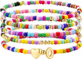 M MOOHAM Valentines Gifts for Kids - 5PCS Colorful Beaded Initial Bracelets for Girls Women Cute Stretch Heart Letter Bracelet Initial Stackable Bracelet Birthday Gift Jewelry for Kids Teen Girl