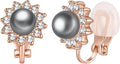 EVEVIC Austrian Crystal Pearl Clip On Earrings for Women Non Pierced Earings 14K Gold Plated Hypoallergenic Jewelry