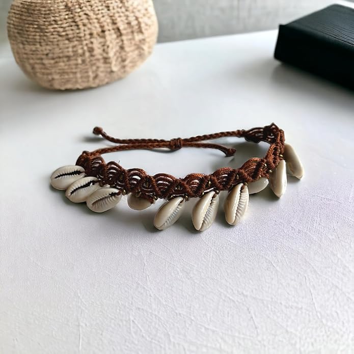 AYANA Cowrie Shell Handmade Macrame Anklet for Women | Adjustable Bohemian Beach Jewelry | Eco-Friendly, Handcrafted Macramé with Ethically Sourced Cowry Shells | Women's Ethnic Anklet