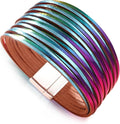Fesciory Leather Wrap Bracelets for Women, Boho Leopard Multi-Layer Crystal Beads Cuff Bracelet Jewelry