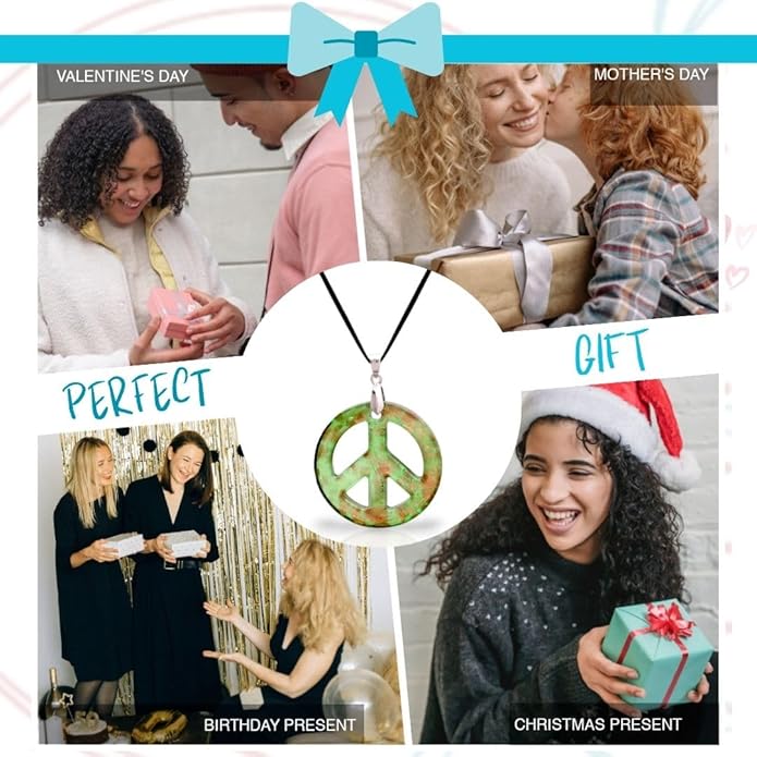BESHEEK Murano Inspired Peace Sign Blown Glass Lampwork Art Pendant Necklace for Women Handcrafted Artisan Hypoallergenic Italian Style Jewelry