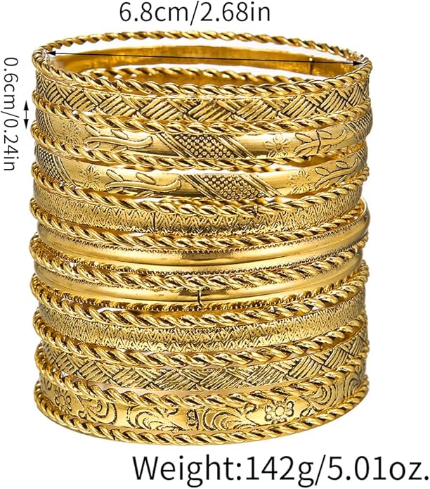 16Pcs Gold Bangle Bracelets for Women - Multi Layer Stackable Textured Bracelets Boho Jewelrys Set.