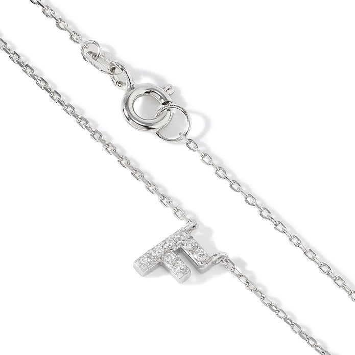 JTV Sterling Silver Initial Necklace for Women, 0.13 CTW White Cubic Zirconia Letter Pendant, Rhodium-Plated, Personalized Monogram Jewelry, Gift Box Included, 18”