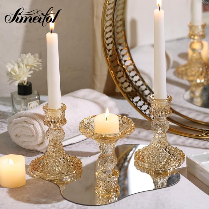 Gold Candle Holder Set of 12, Glass Taper Candle Holders Bulk | Gold - Image 6