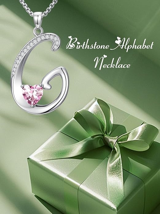 Valentines Day Gifts for Women Alphabet A to Z Initial Birthstone Pendant Necklaces for Women - 18k White Gold Plated Personalized Name Jewelry Valentine Mothers Day Birthday Gifts for Women Her Girlfriend