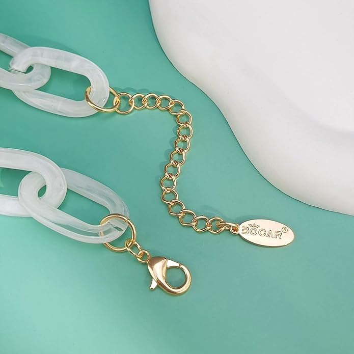 Bocar Acrylic Chunky Statement Necklace for Women Cube Link Chain Collar Necklace and Hoop Earrings Costome Jewelry Set
