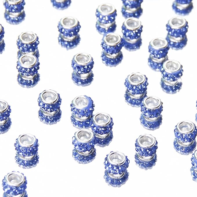 150Pcs Rhinestone Large Hole Beads Spacer Beads Light Blue European Craft Big Beads Large Hole Rhinestones Lampwork Murano Bead Fairy Wand Garden Bead for DIY Bracelet Necklace Jewelry Making Supplies