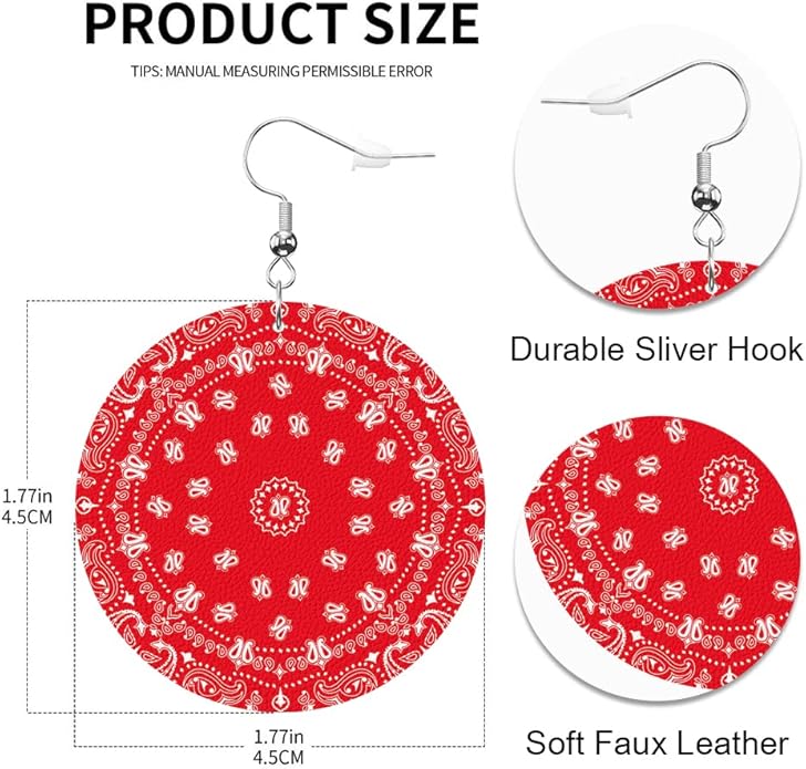 Swono Dinosaurs Round Faux Leather Earrings for Women Adorable Funny Cartoon Dragon Animal Tree Funny Lightweight Double-Side Printed Drop Dangle Earring for Birthday Party Gift